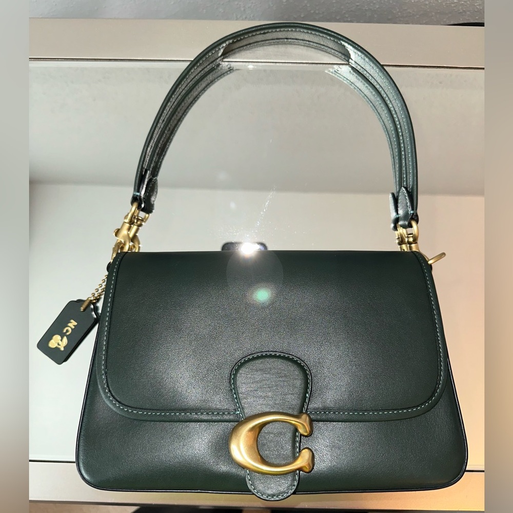 Coach Dark Green Leather Shoulder Bag with Gold Hardware